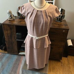 Dress Barn Pink Plaid Dress with White Belt